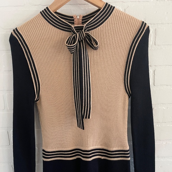 Vintage 60s 70s Knit Midi dress Concelli Academia Varsity Tie-front Blokecore 12 - Picture 4 of 13